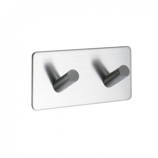 Towel Hook Base 200 2-Hook - Brushed Stainless Steel Finish in the group Bathroom Accessories / All Bathroom Accessories / Self Adhesive Hooks  at Beslag Online (60509-21)
