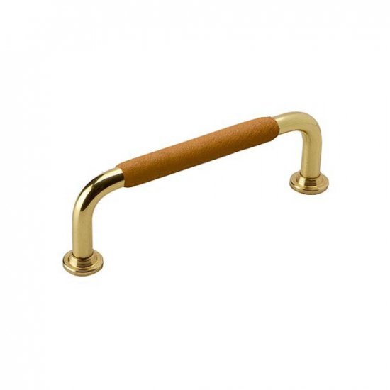 Handle 1353 - 96mm - Polished Brass/Nature Leather Wrapped in the group Cabinet Handles / Color/Material / Leather at Beslag Online (330735-11)