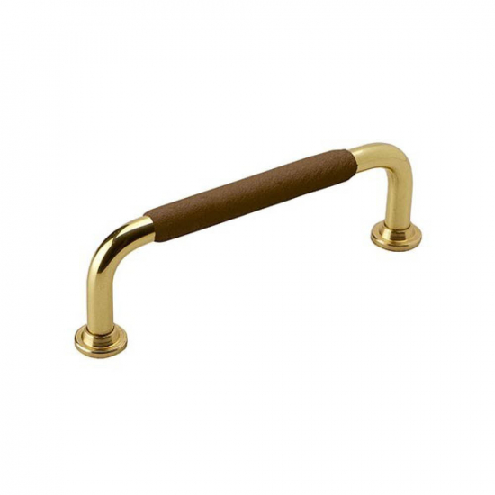 Handle 1353 - 96mm - Polished Brass/Brown Leather Wrapped in the group Cabinet Handles / Color/Material / Leather at Beslag Online (330736-11)