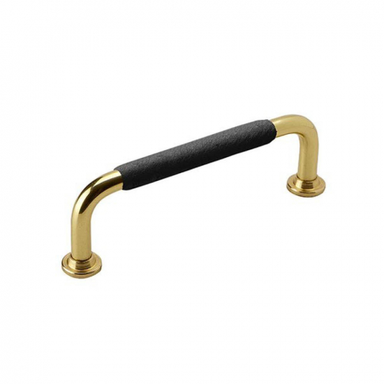 Handle 1353 - 96mm - Polished Brass/Black Leather Wrapped in the group Cabinet Handles / Color/Material / Leather at Beslag Online (330737-11)