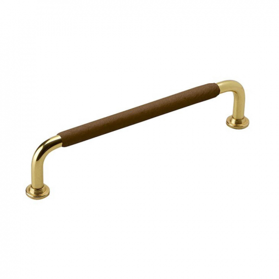 Handle 1353 - 128mm - Polished Brass/Brown Leather Wrapped in the group Cabinet Handles / Color/Material / Leather at Beslag Online (330746-11)