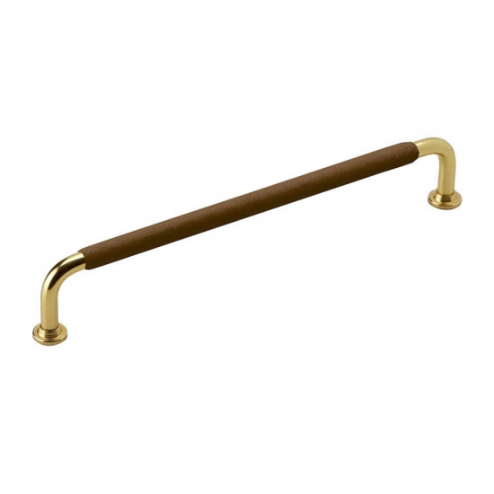 Handle 1353 - 192mm - Polished Brass/Brown Leather Wrapped in the group Cabinet Handles / Color/Material / Leather at Beslag Online (330766-11)