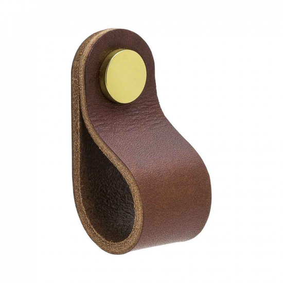 Loop Round - Brown Leather/Brass in the group Cabinet Knobs / Color/Material / Leather at Beslag Online (333231-11)