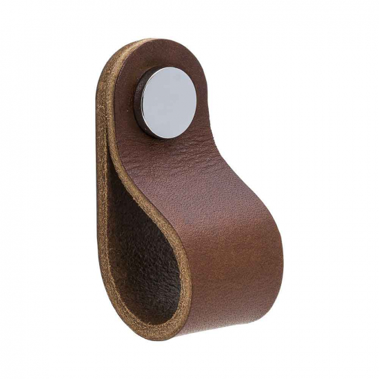Loop Round - Brown Leather/Chrome in the group Cabinet Knobs / Color/Material / Leather at Beslag Online (333233-11)