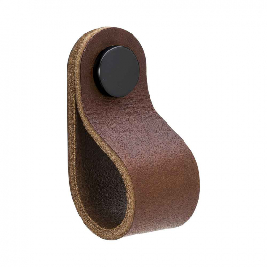 Loop Round - Brown Leather/Black in the group Cabinet Knobs / Color/Material / Leather at Beslag Online (333234-11)