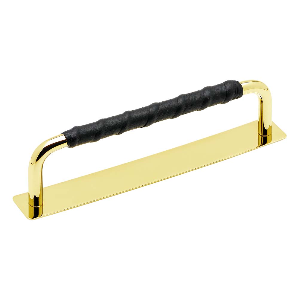 Handle Royal Deluxe - 128mm - Polished Brass/Black Leather in the group Cabinet Handles / Color/Material / Brass at Beslag Online (336231-11)