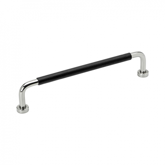 Handle Lounge - 160mm - Chrome/Black Leather in the group Cabinet Handles / Color/Material / Leather at Beslag Online (370100-11)