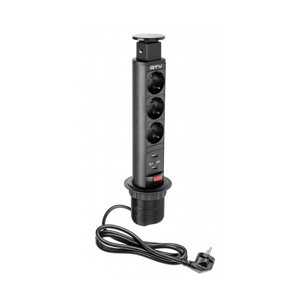 Power Column 60mm 3pcs 230V Socket 2pcs USB – Black