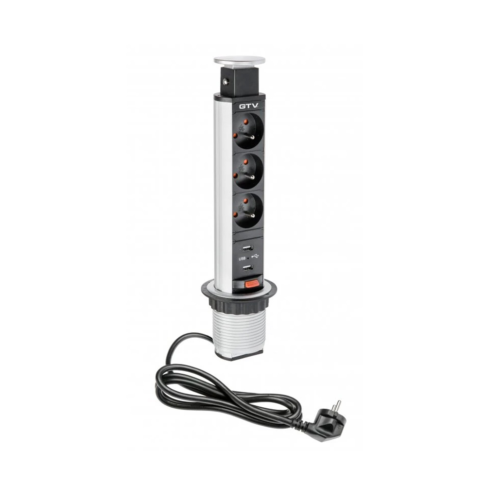 Power Column 60mm 3pcs 230V Socket 2pcs USB – Silver