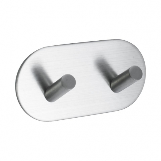 Towel Hook Base 100 2-Hook - Brushed Stainless Steel Finish in the group Bathroom Accessories / All Bathroom Accessories / Self Adhesive Hooks  at Beslag Online (60507-21)