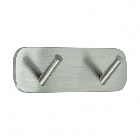 Towel Hook Solid 2-Hook - Brushed Stainless Steel Finish in the group Bathroom Accessories / All Bathroom Accessories / Self Adhesive Hooks  at Beslag Online (620022-21)