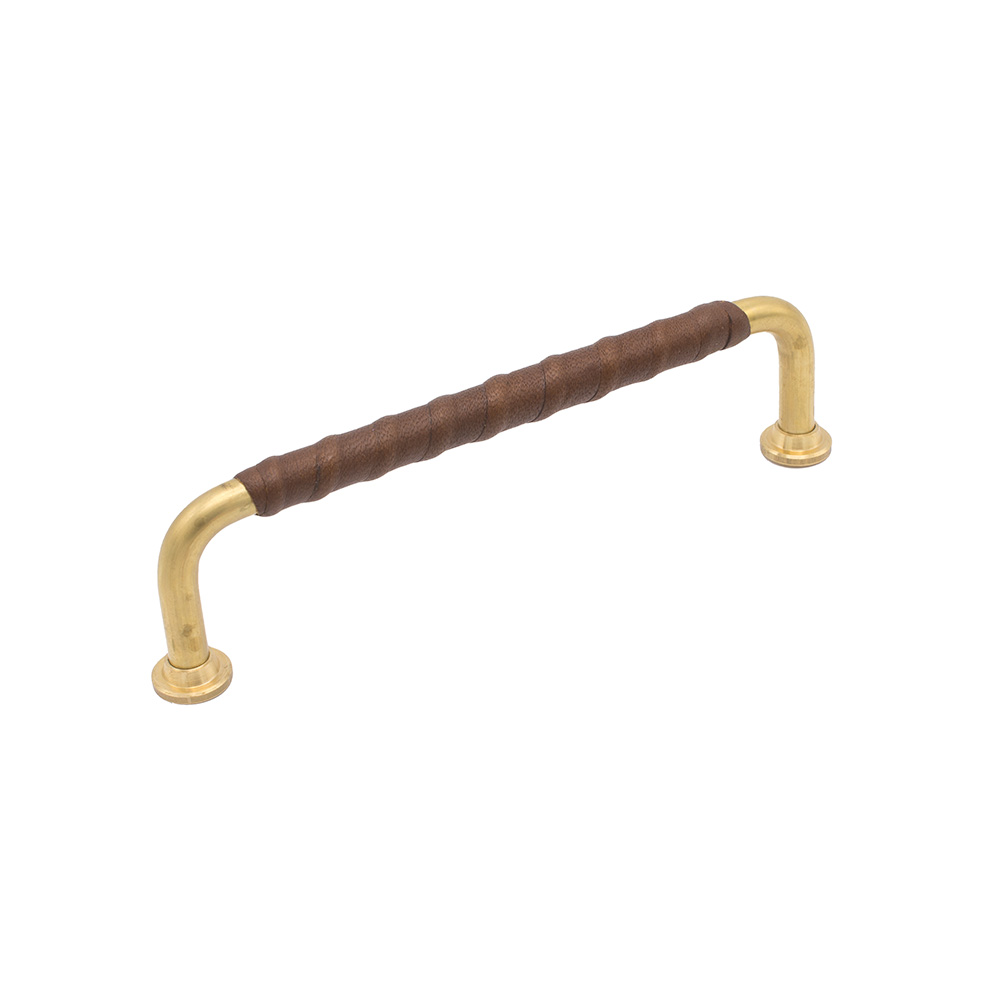 Handle 1353 - Untreated Brass/Brown Leather in the group Cabinet Handles / Color/Material / Leather at Beslag Online (hdt-1353-massing-brun)