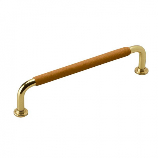 Handle 1353 - Polished Brass/Nature Leather Wrapped in the group Cabinet Handles / Color/Material / Leather at Beslag Online (htg-1353-p.massing-lader)