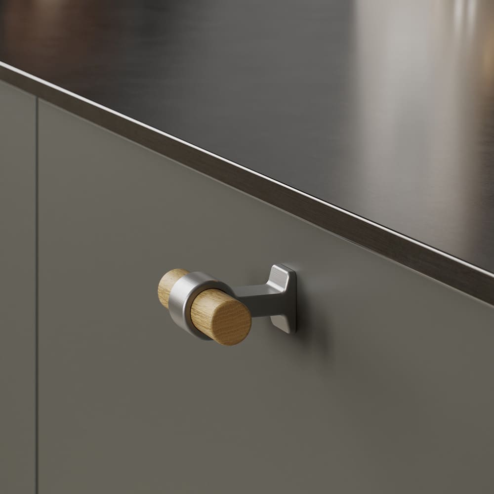 Cabinet Knob T Bond - Oak/Stainless Steel Look