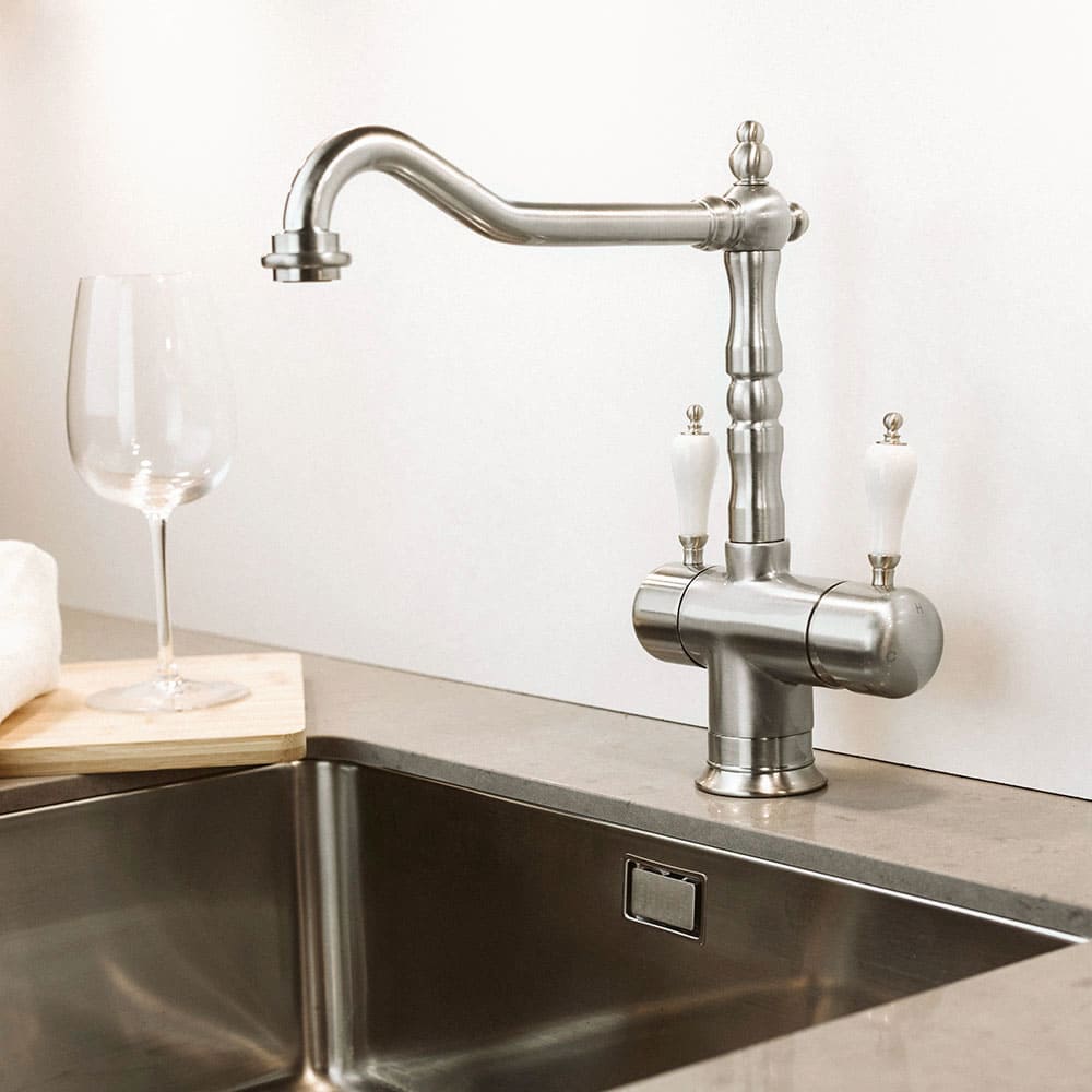 Kitchen Mixer Tap Oslo Retro - Stainless Steel Old Silver