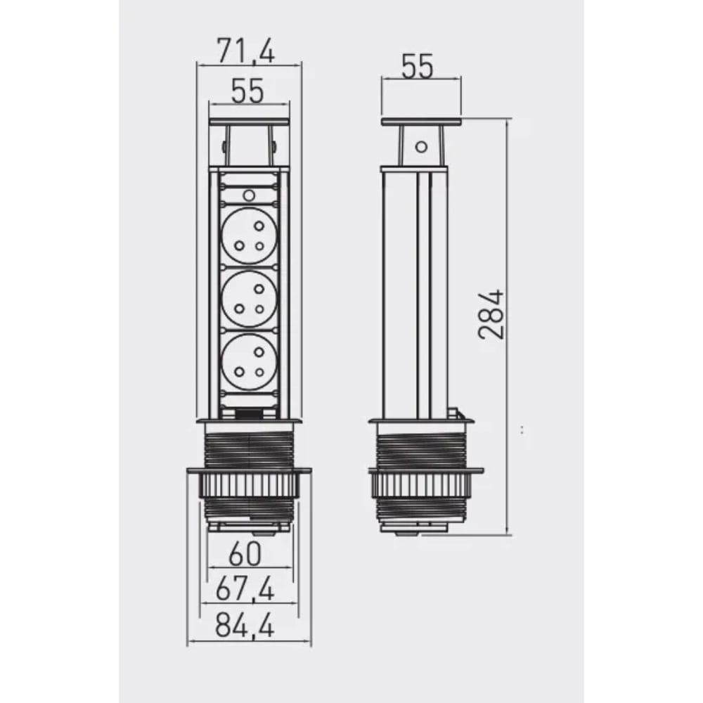 Power Column 60mm 3pcs 230V EU Socket – Silver
