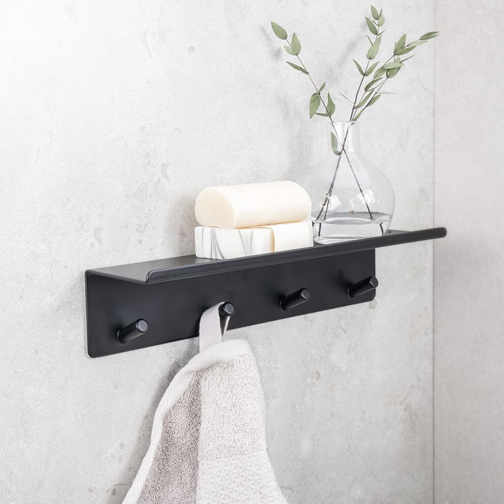 Bathroom hook rack with shelf Base - Matte Black