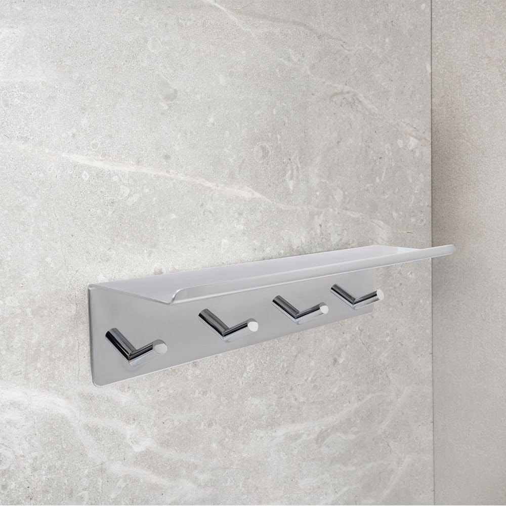 Bathroom hook rack with shelf Base - Chrome