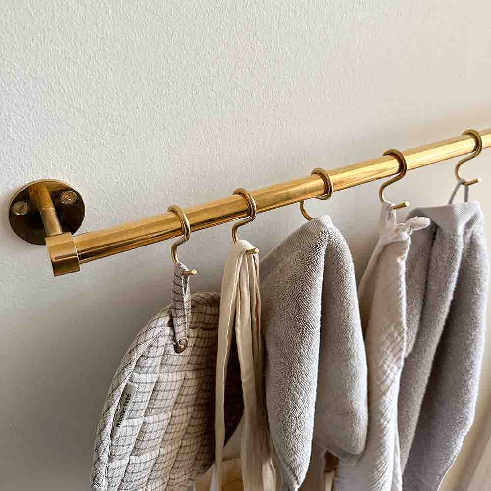 Kitchen Rail Aveny - 600mm - Complete - Polished Untreated Brass