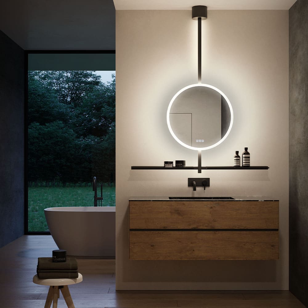 Bathroom mirror IO with lighting & shelf - Black