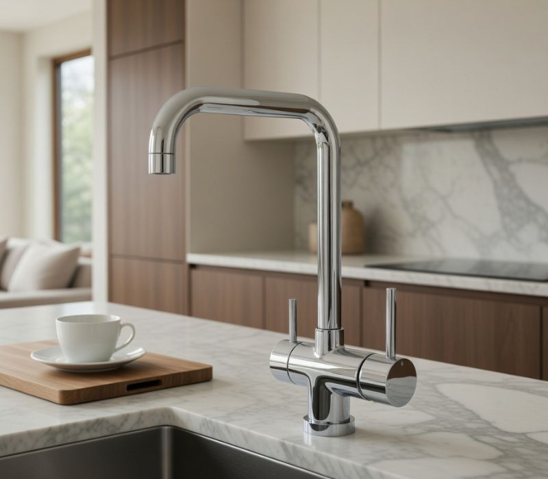 Modern kitchen mixer tap in chrome