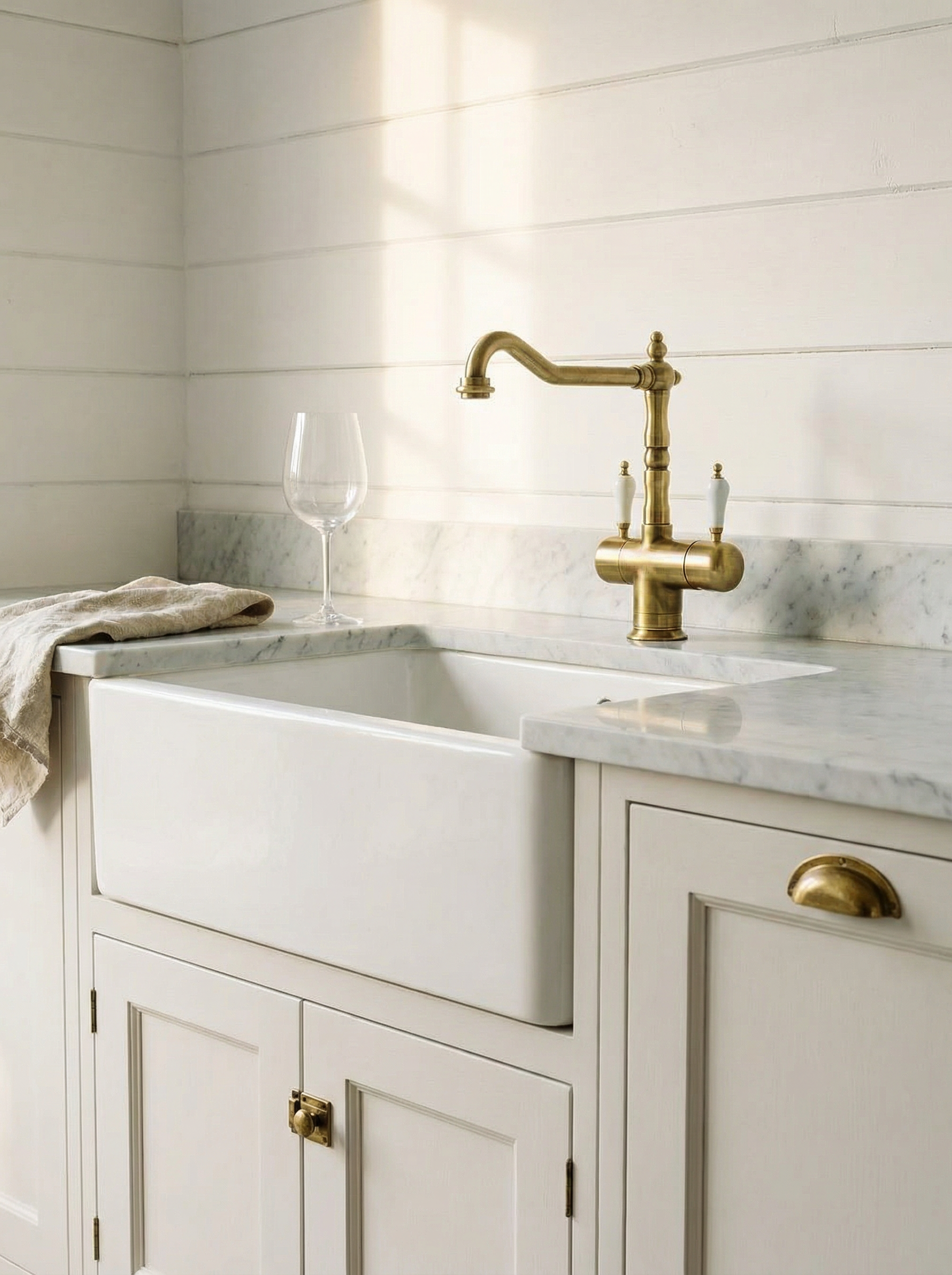 Kitchen mixer tap in bronze in a kitchen in classic style