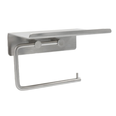 Base Toilet Roll Holder With Shelf - Brushed Stainless Steel in the group Bathroom Accessories / Show all bathroom accessories / Toilet Roll Holder at Beslag Online (60606-41)