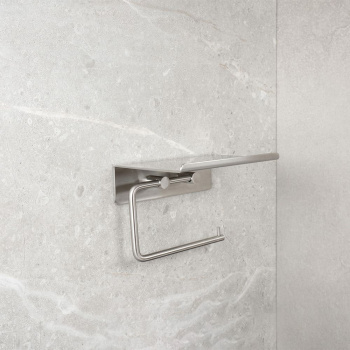 Base Toilet Roll Holder With Shelf - Brushed Stainless Steel